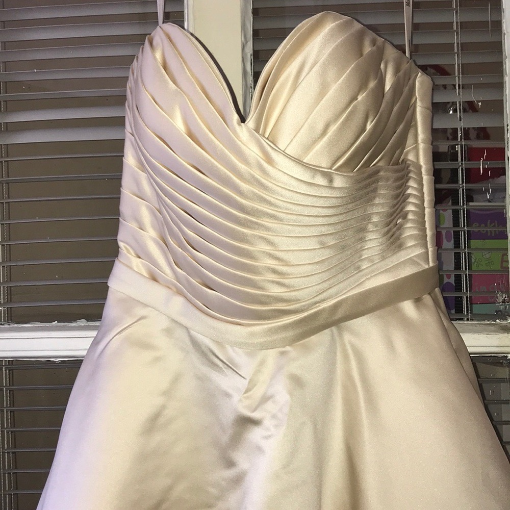 strapless cream dress
